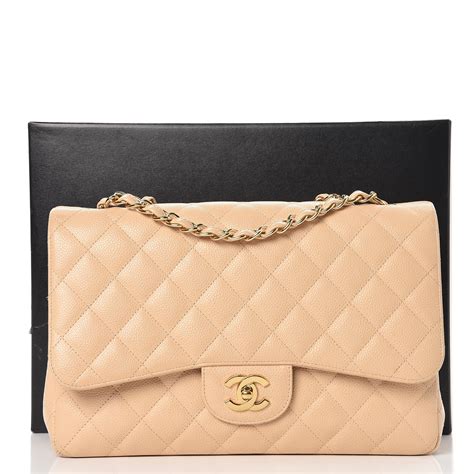 CHANEL Caviar Quilted Jumbo Single Flap Beige Clair